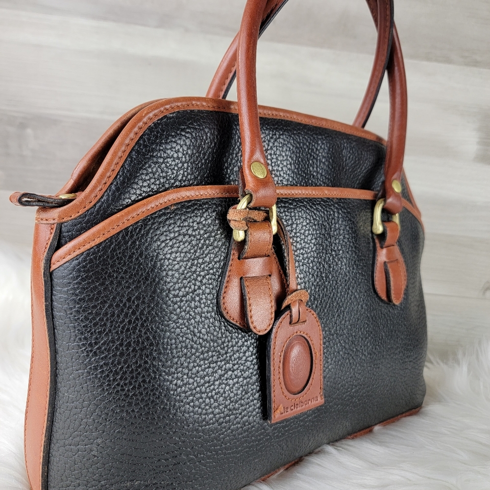 Liz Clyborne Black and Brown Leather Satchel - Picture 2 of 16